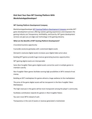 kick start your own nft gaming platform with