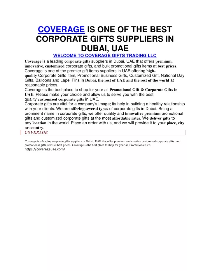 coverage is one of the best corporate gifts