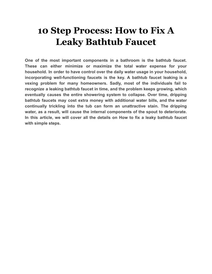10 step process how to fix a leaky bathtub faucet