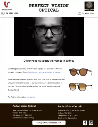 Oliver Peoples Spectacle Frames in Sydney
