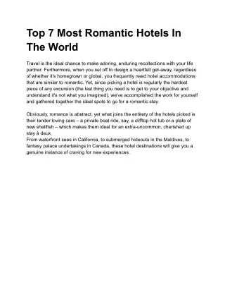 World's Most Romantic Hotels