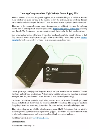 leading company offers high voltage power supply