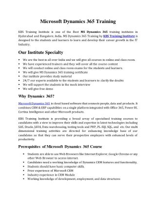 Microsoft dynamics 365 Training in Hyderabad & Bangalore