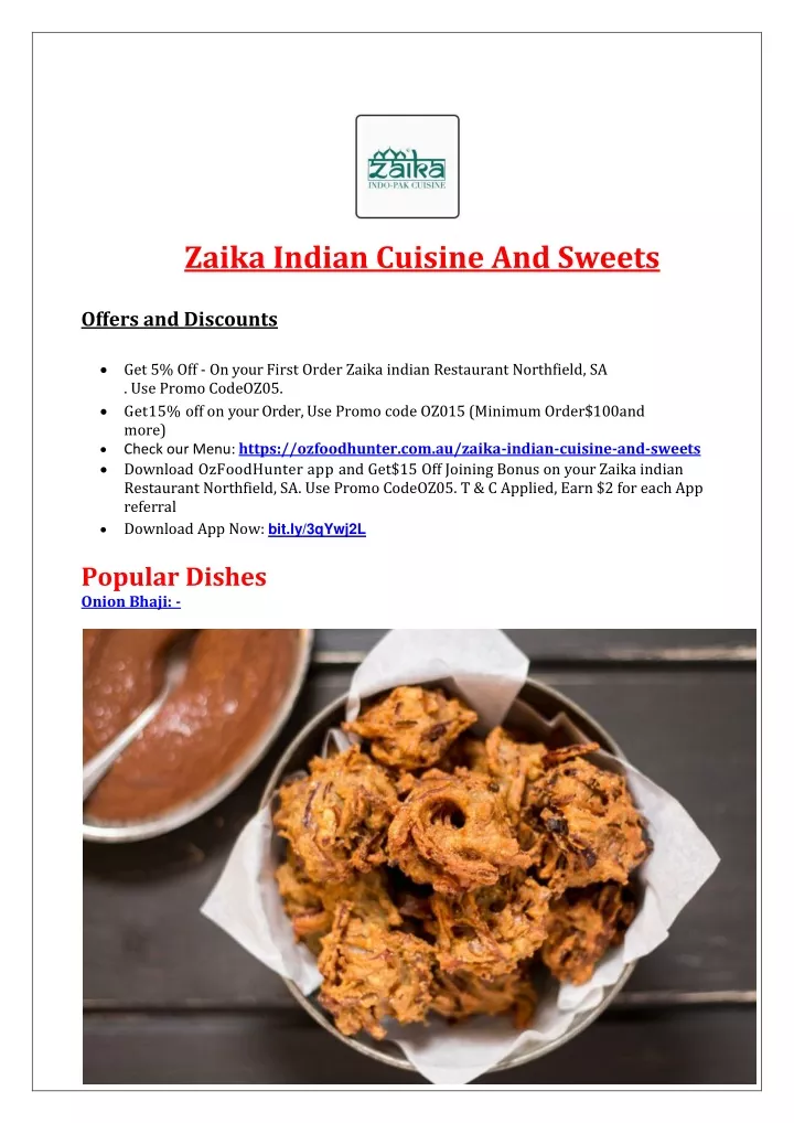 zaika indian cuisine and sweets offers