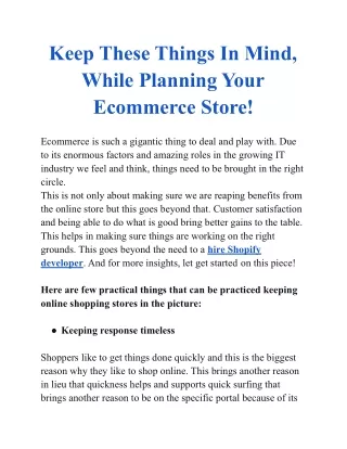 Keep These Things In Mind, While Planning Your Ecommerce Store!