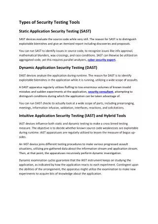 types of security testing tools