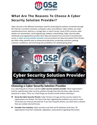 what are the reasons to choose a cyber security