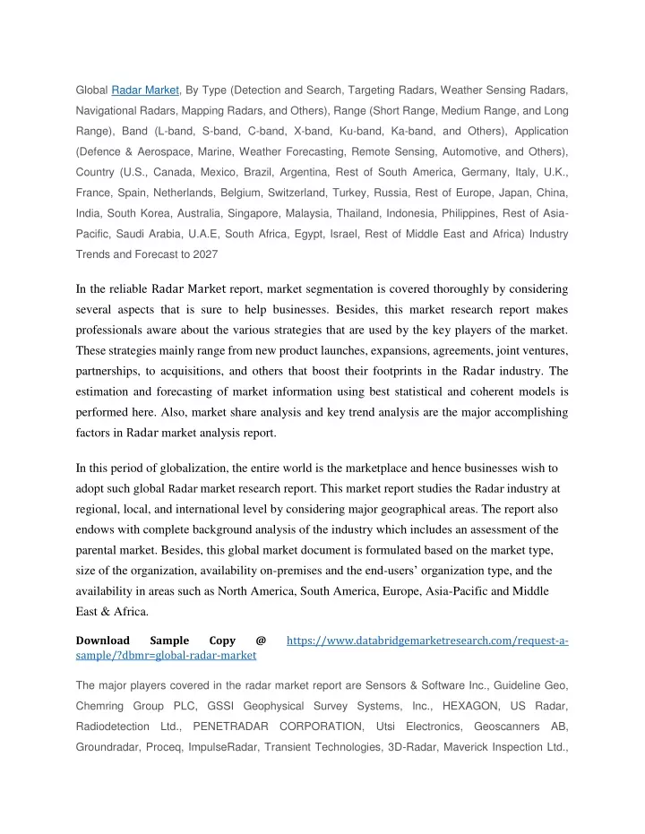 global radar market by type detection and search