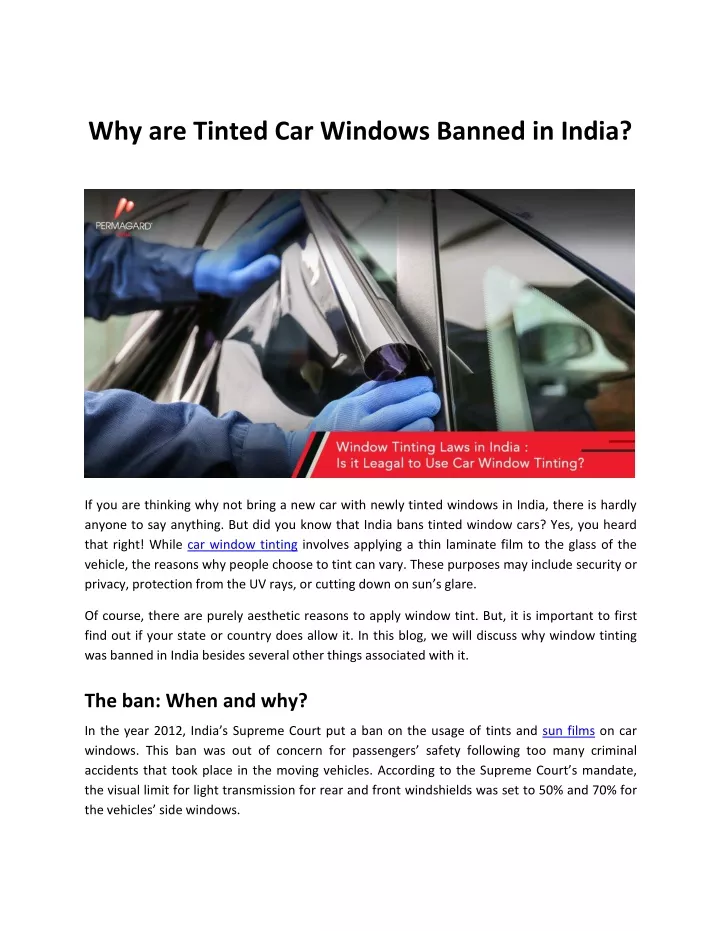 why are tinted car windows banned in india