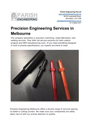 Precision Engineering Services in Melbourne