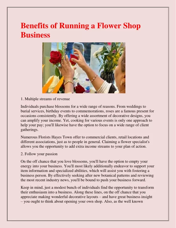 benefits of running a flower shop business