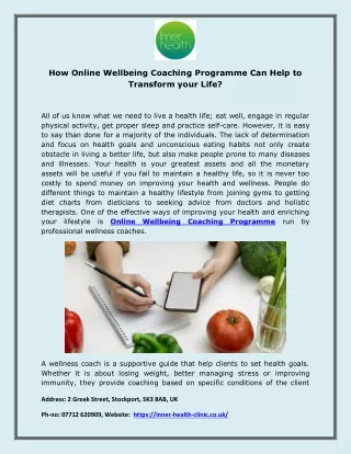 How Online Wellbeing Coaching Programme Can Help to Transform your Life?
