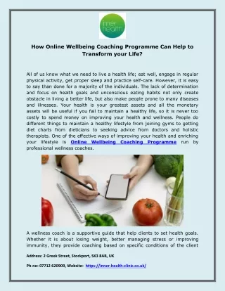 how online wellbeing coaching programme can help