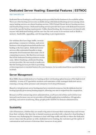 dedicated server hosting essential features estnoc