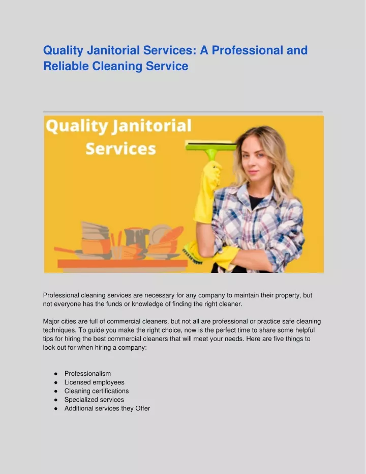 quality janitorial services a professional