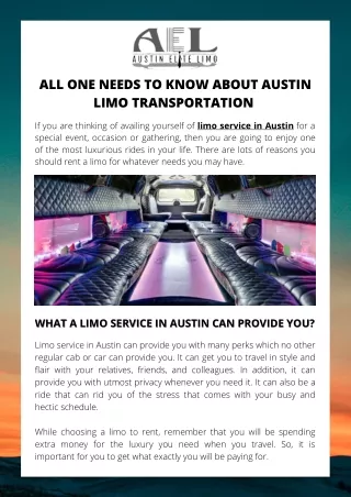 All One Needs to Know About Austin Limo Transportation