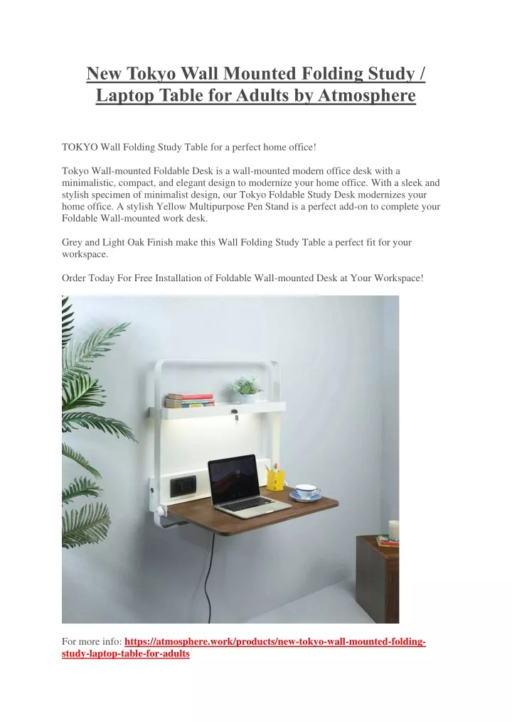 new tokyo wall mounted folding study laptop table