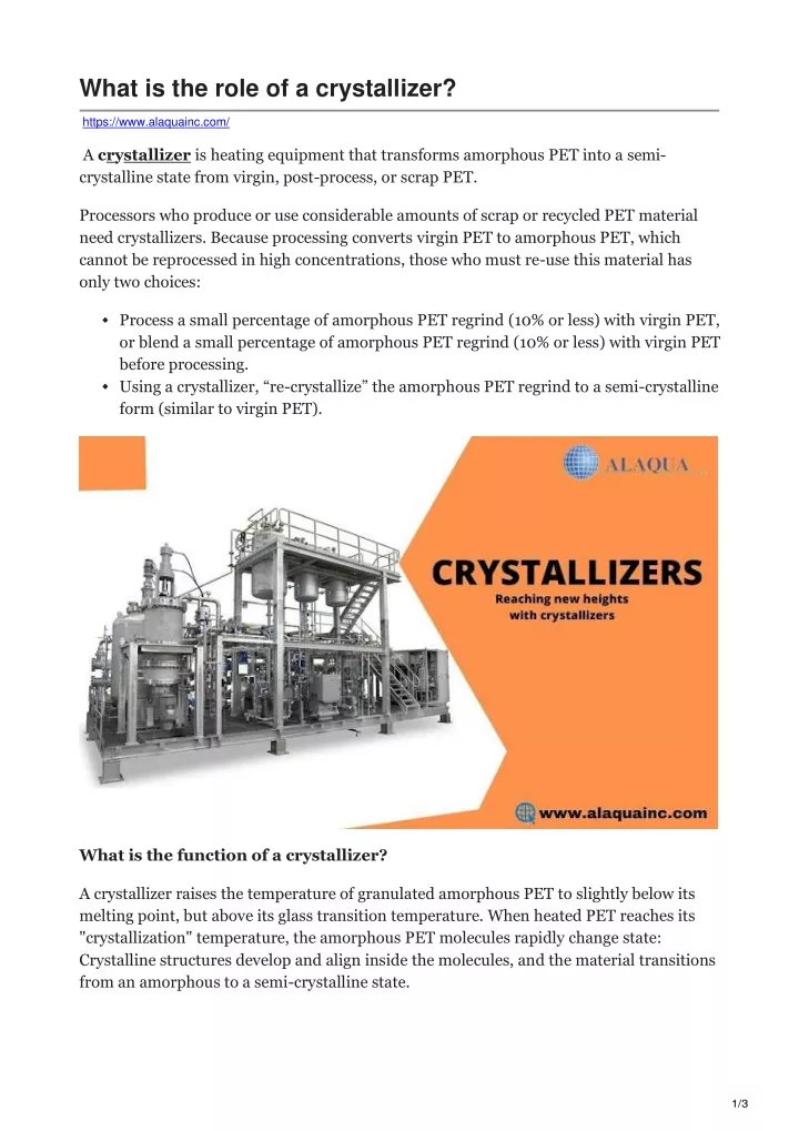 what is the role of a crystallizer