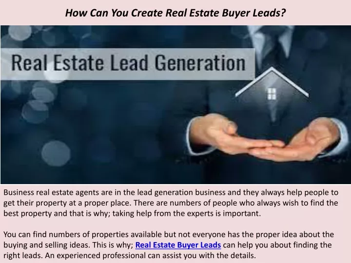 how can you create real estate buyer leads