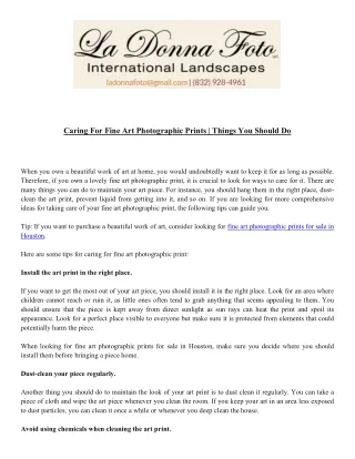 caring for fine art photographic prints things