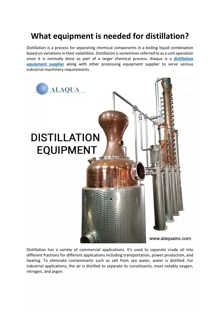 what equipment is needed for distillation