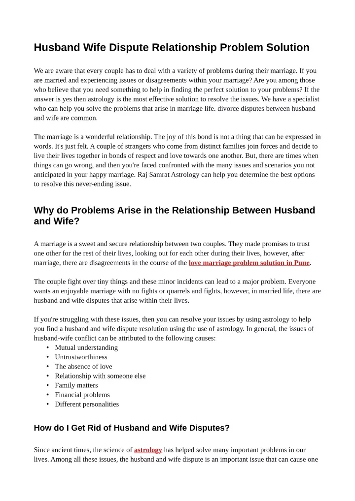 husband wife dispute relationship problem solution