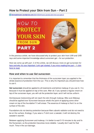 How to Protect your Skin from Sun – Part 2