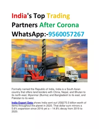 India's Top Trading Partners After Corona