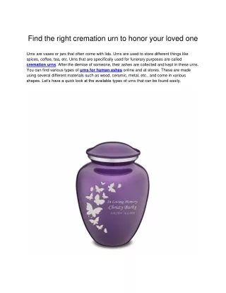 find the right cremation urn to honor your loved