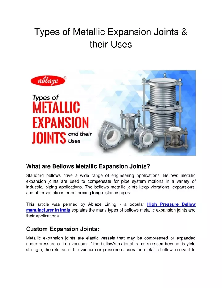 types of metallic expansion joints their uses