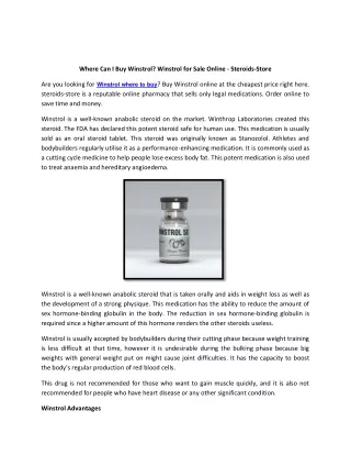 Where Can I Buy Winstrol