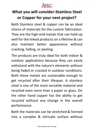 What you will consider-Stainless Steel or Copper for your next project?