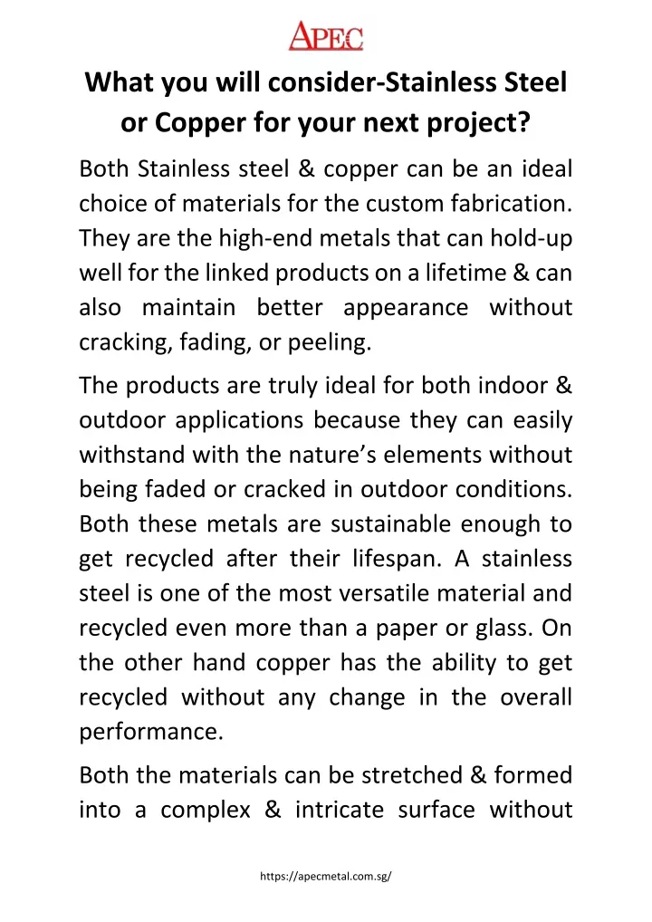 what you will consider stainless steel or copper