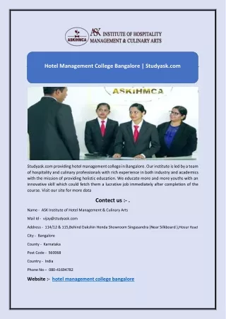Hotel Management College Bangalore | Studyask.com