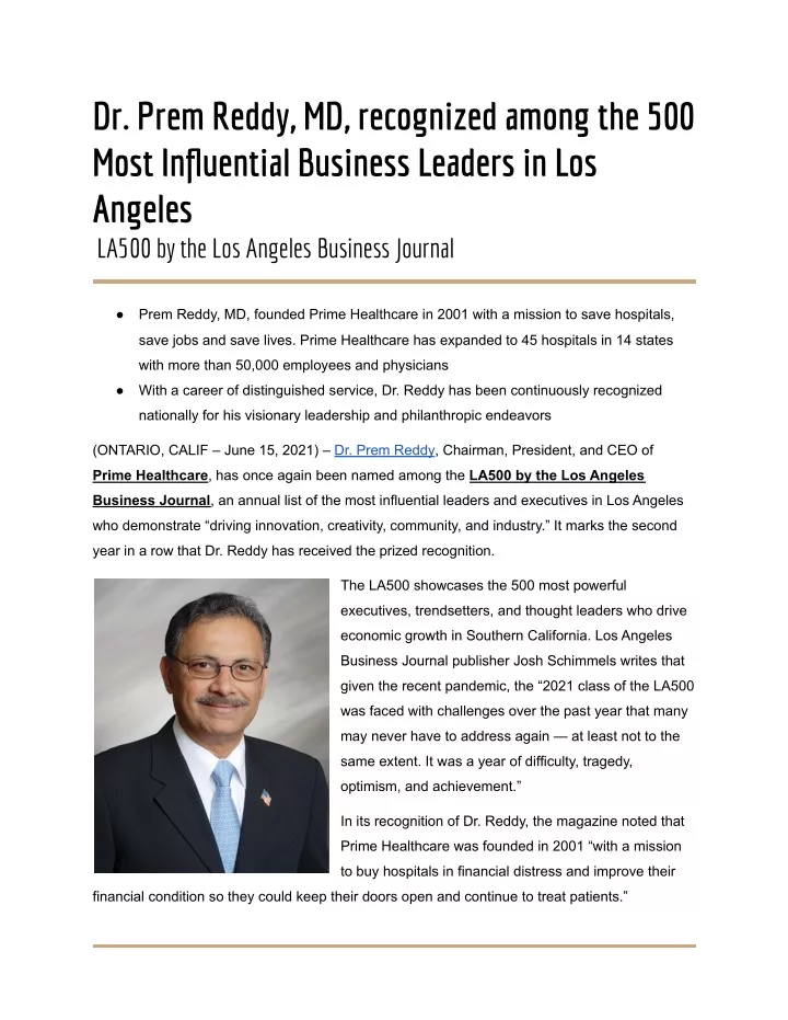 dr prem reddy md recognized among the 500 most