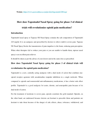 How does Tapentadol Nasal Spray going for phase 3 of clinical trials will revolutionize opioid pain