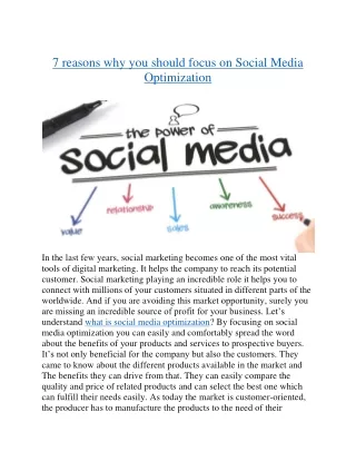 7 reasons why you should focus on Social Media Optimization