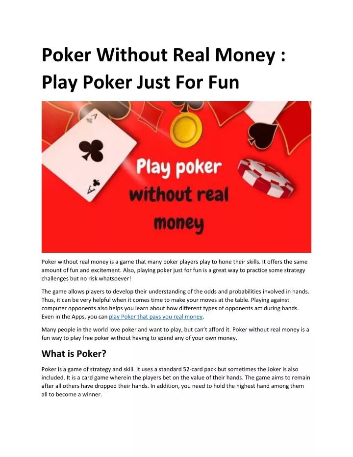 poker without real money play poker just for fun
