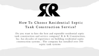 How To Choose Residential Septic Tank Construction Service?