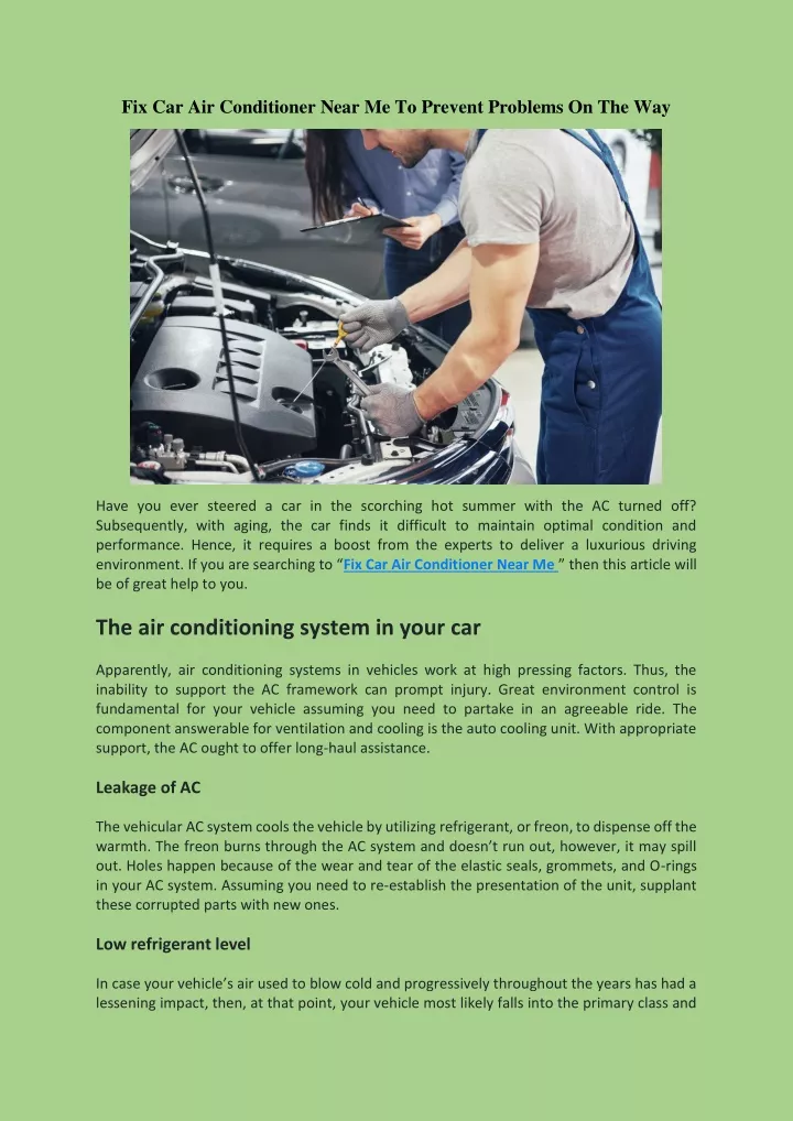 PPT Fix Car Air Conditioner Near Me To Prevent Problems On The Way PowerPoint Presentation