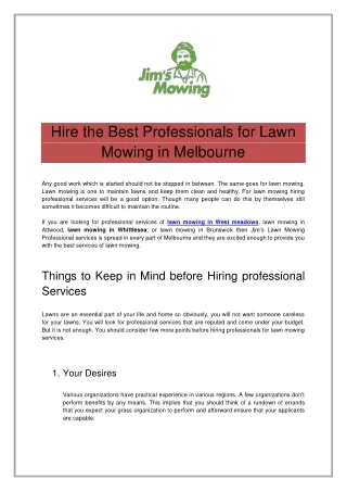 Hire The Best professionals For Lawn Mowing In Melbourne