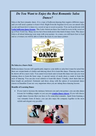 Do Want To Enjoy Best and Romantic Salsa Dance
