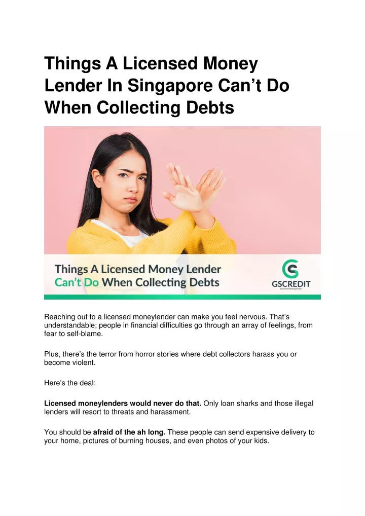 things a licensed money lender in singapore