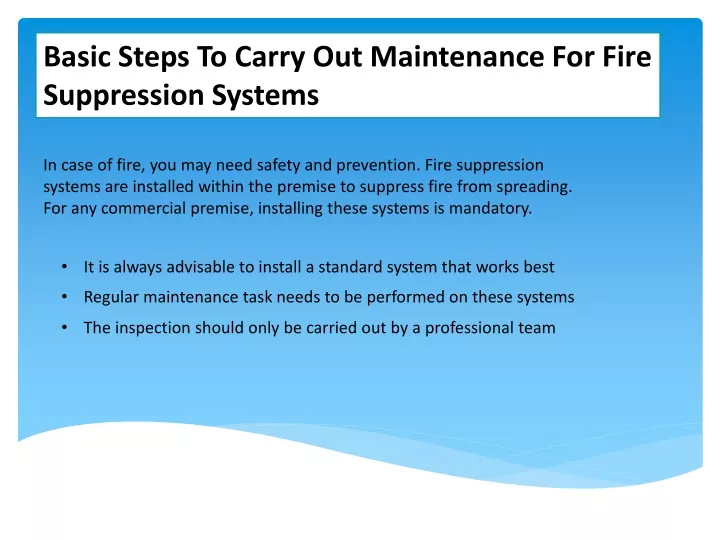 basic steps to carry out maintenance for fire
