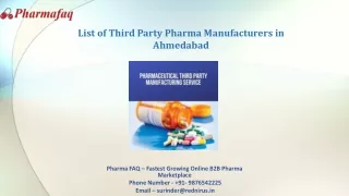 List of Third Party Pharma Manufacturers in Ahmedabad