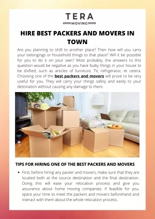 Hire Best Packers and Movers in Town