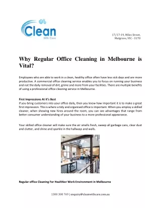 Why Regular Office Cleaning in Melbourne is Vital