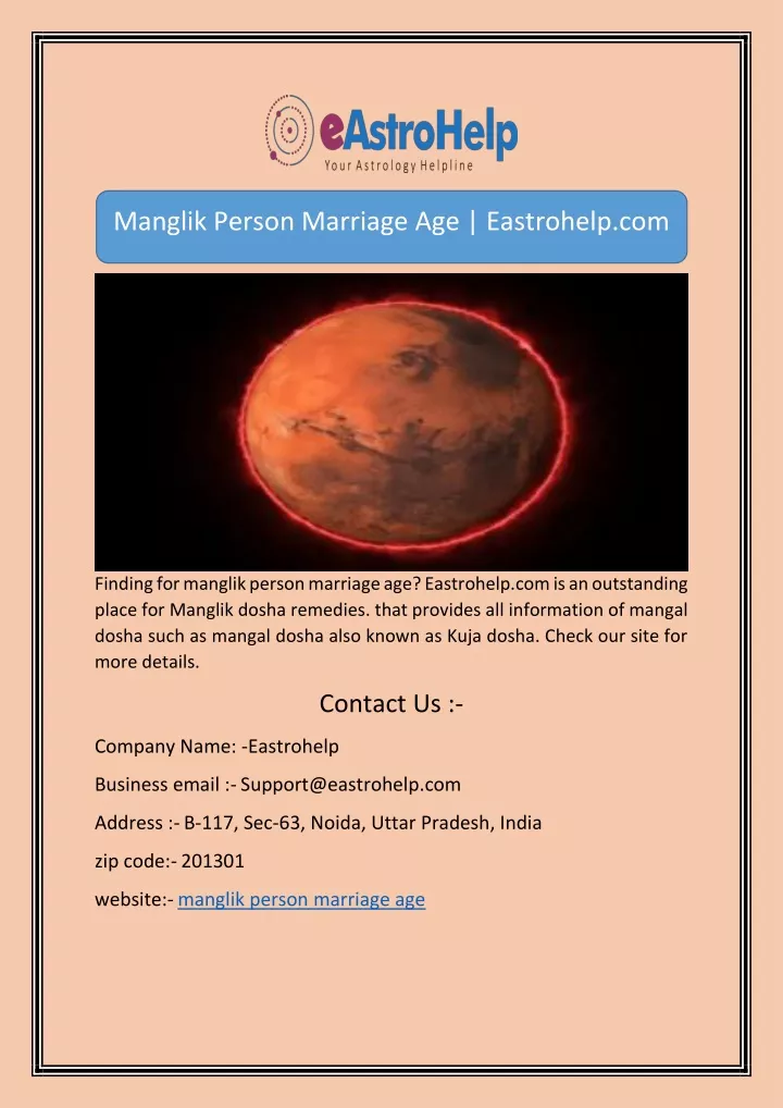 manglik person marriage age eastrohelp com