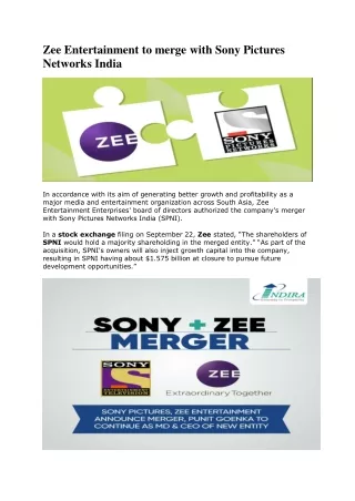 Zee Entertainment to merge with Sony Pictures Networks India