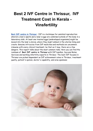 Best 2 IVF Centre in Thrissur,  IVF Treatment Cost in Kerala - Vinsfertility